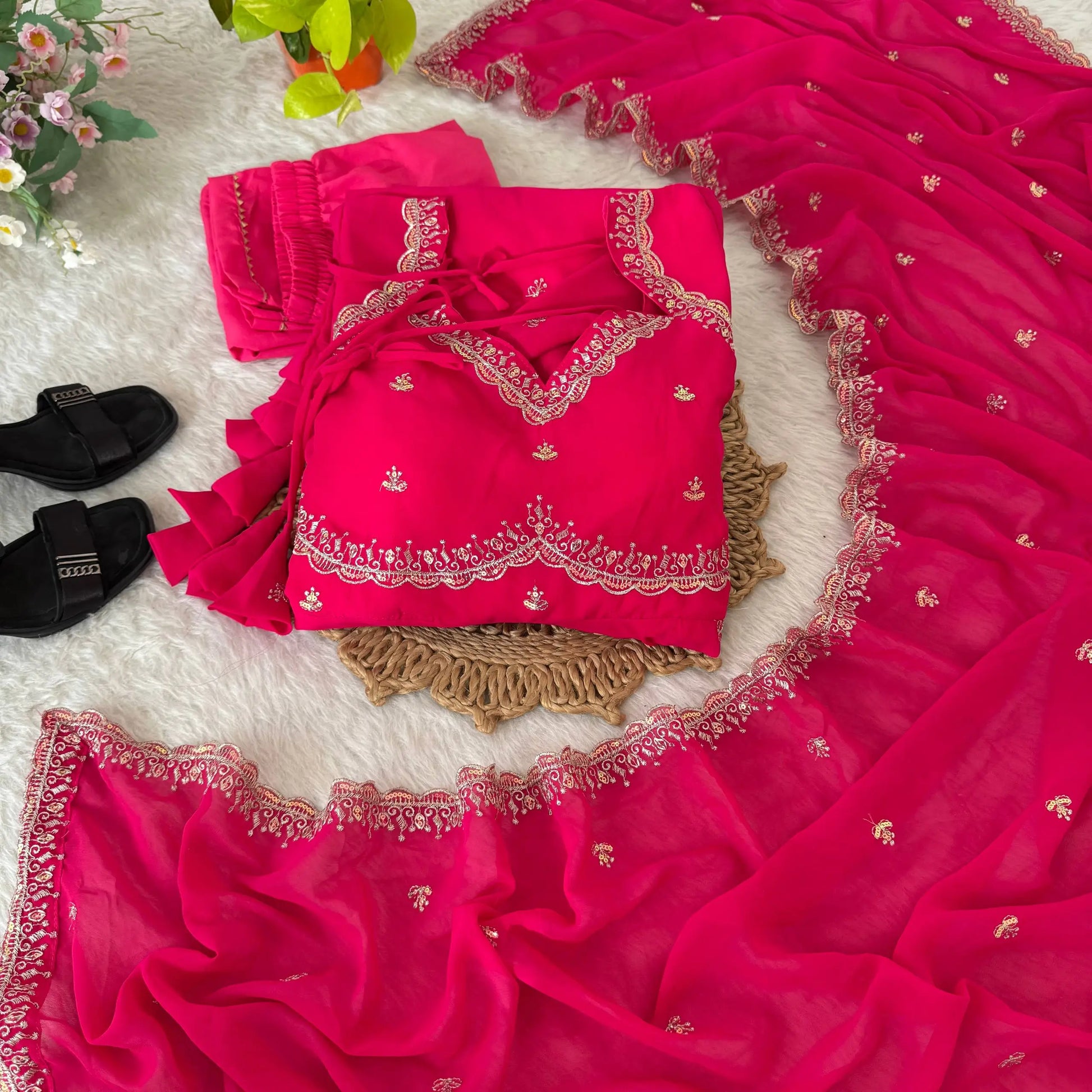 Elegant Embroidered Fox Georgette Anarkali Gown Set