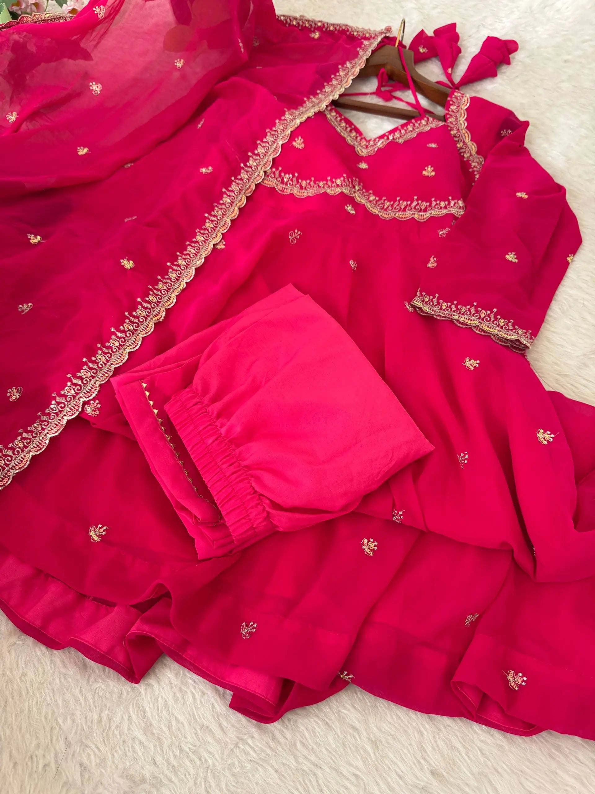 Elegant Embroidered Fox Georgette Anarkali Gown Set