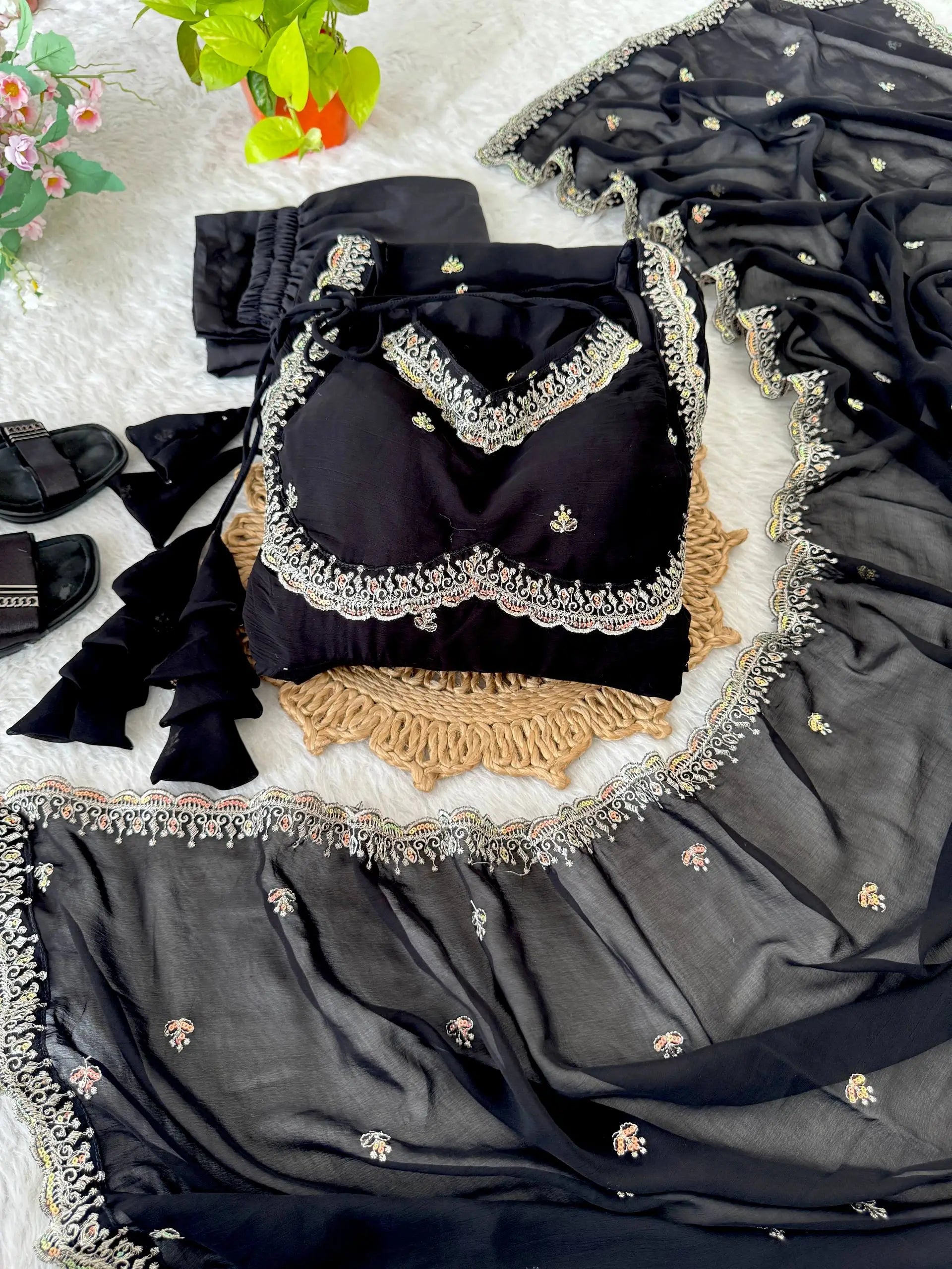 Elegant Embroidered Fox Georgette Anarkali Gown Set