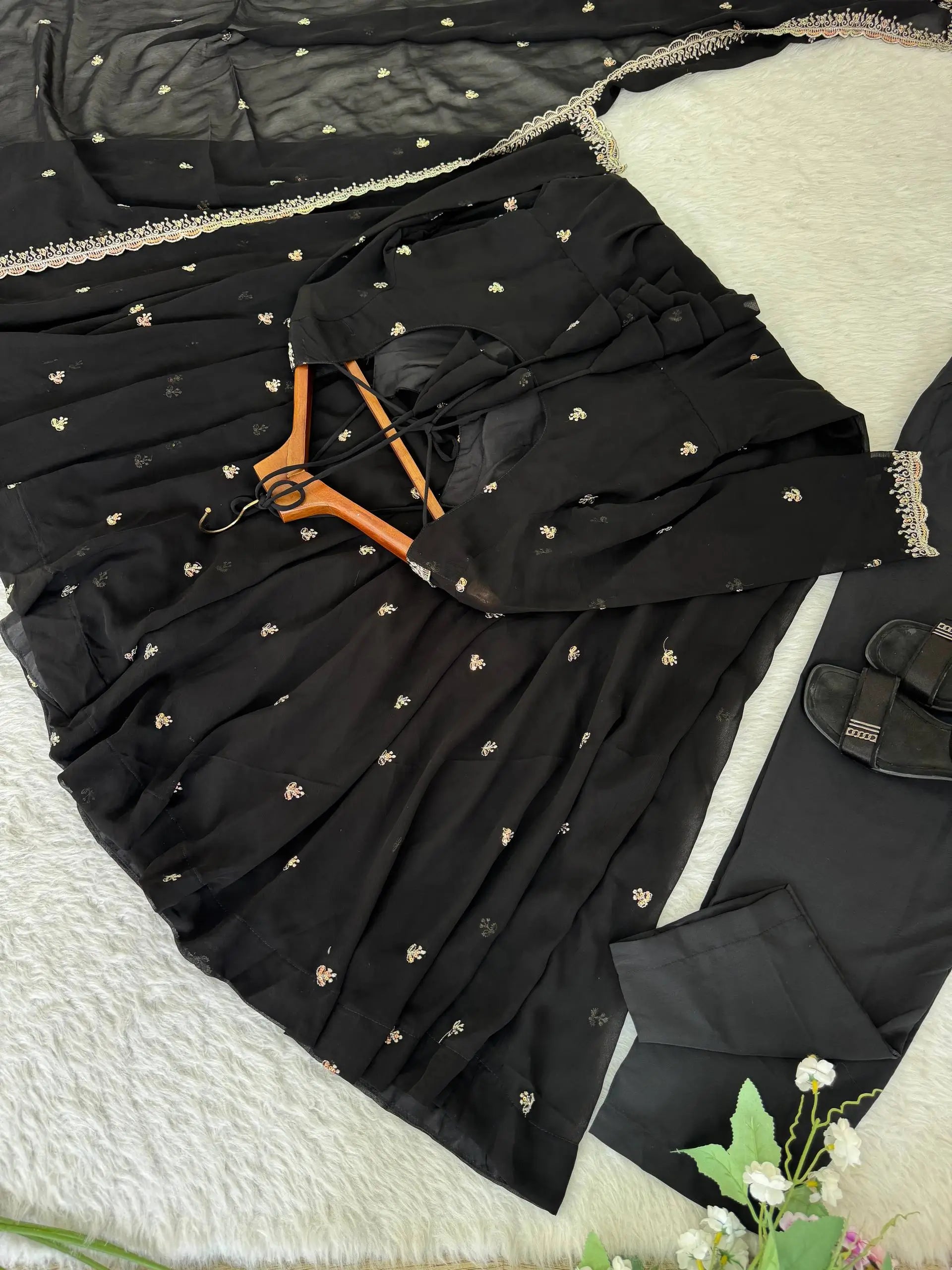 Elegant Embroidered Fox Georgette Anarkali Gown Set