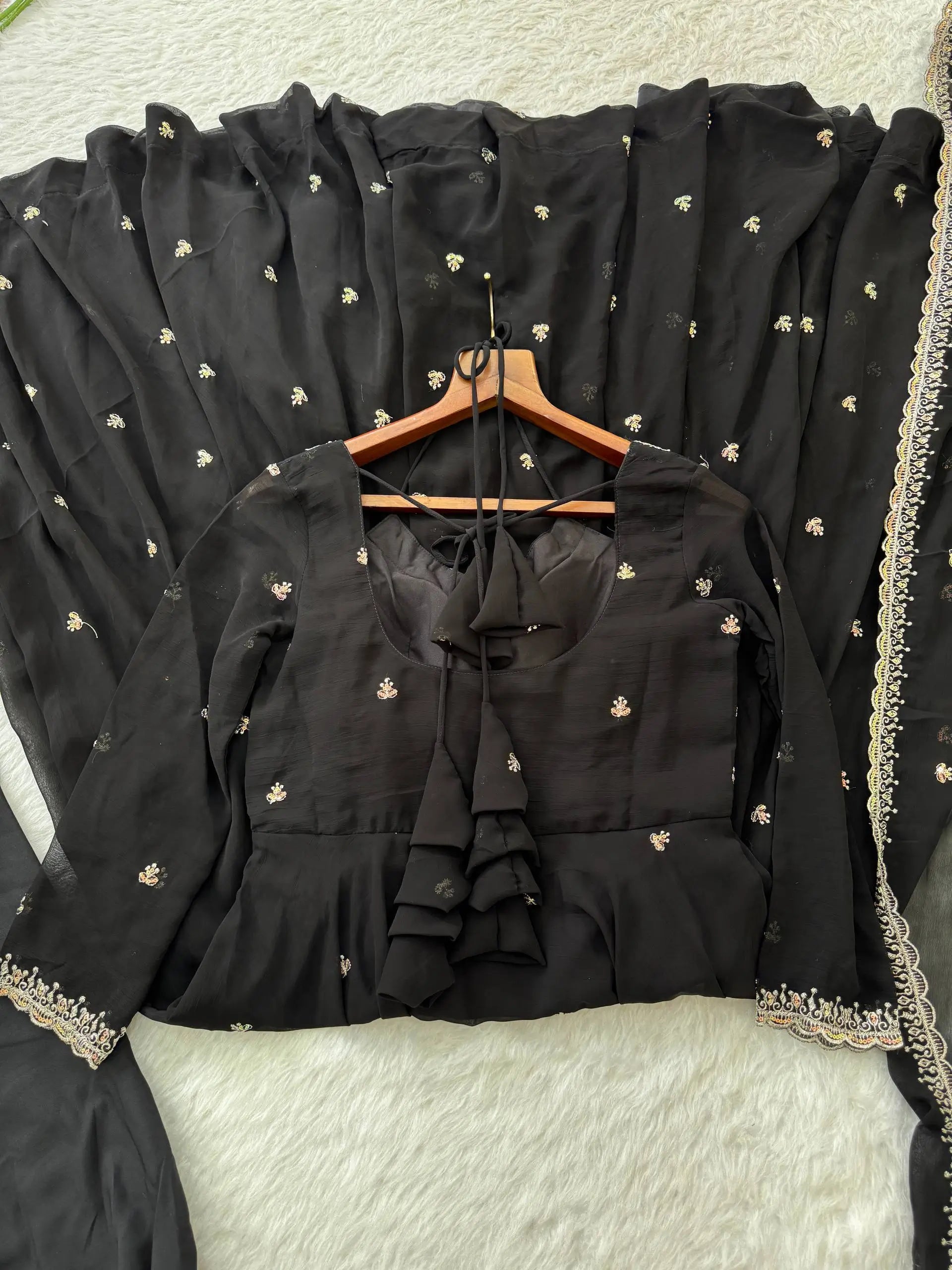 Elegant Embroidered Fox Georgette Anarkali Gown Set