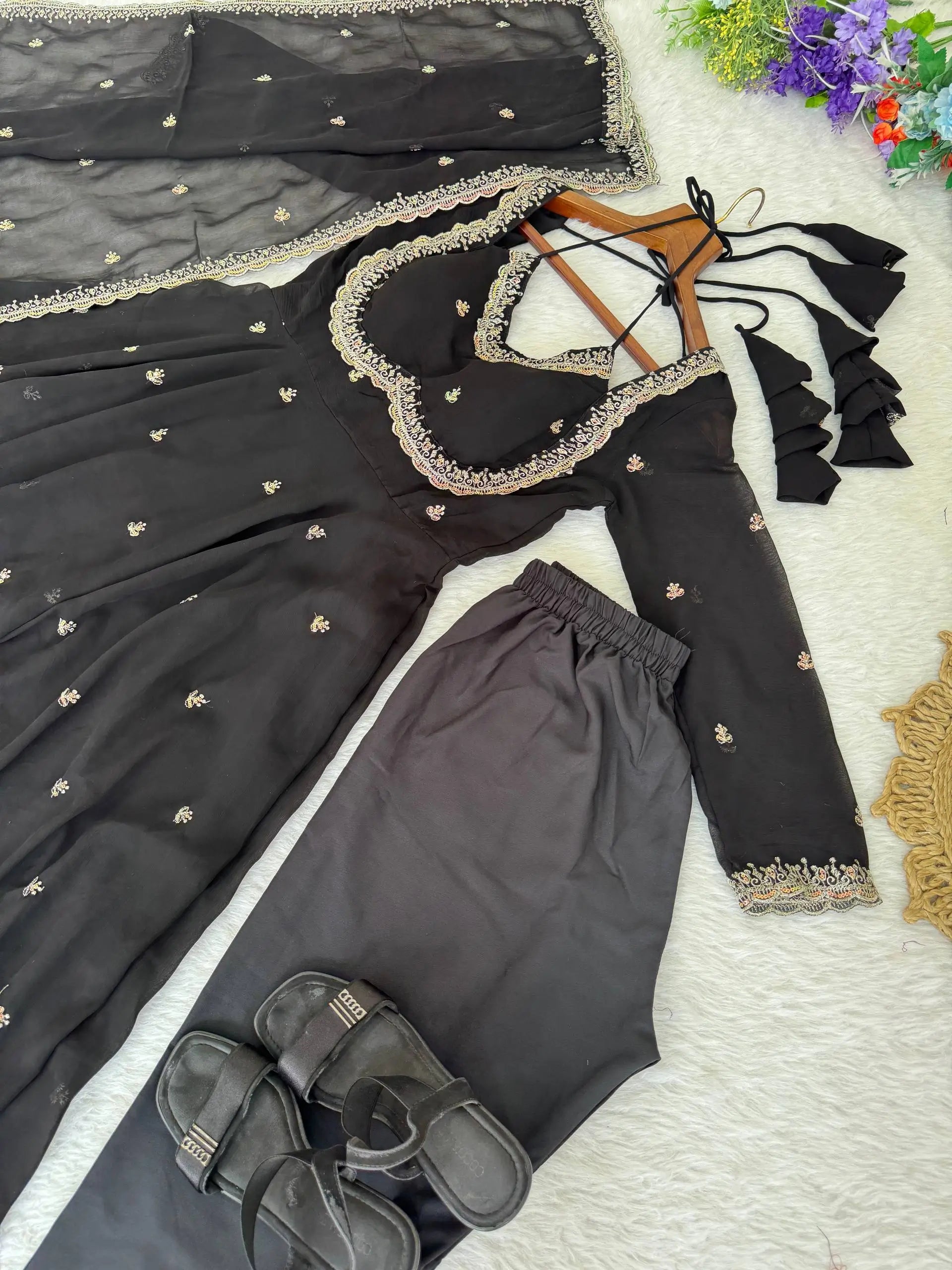 Elegant Embroidered Fox Georgette Anarkali Gown Set