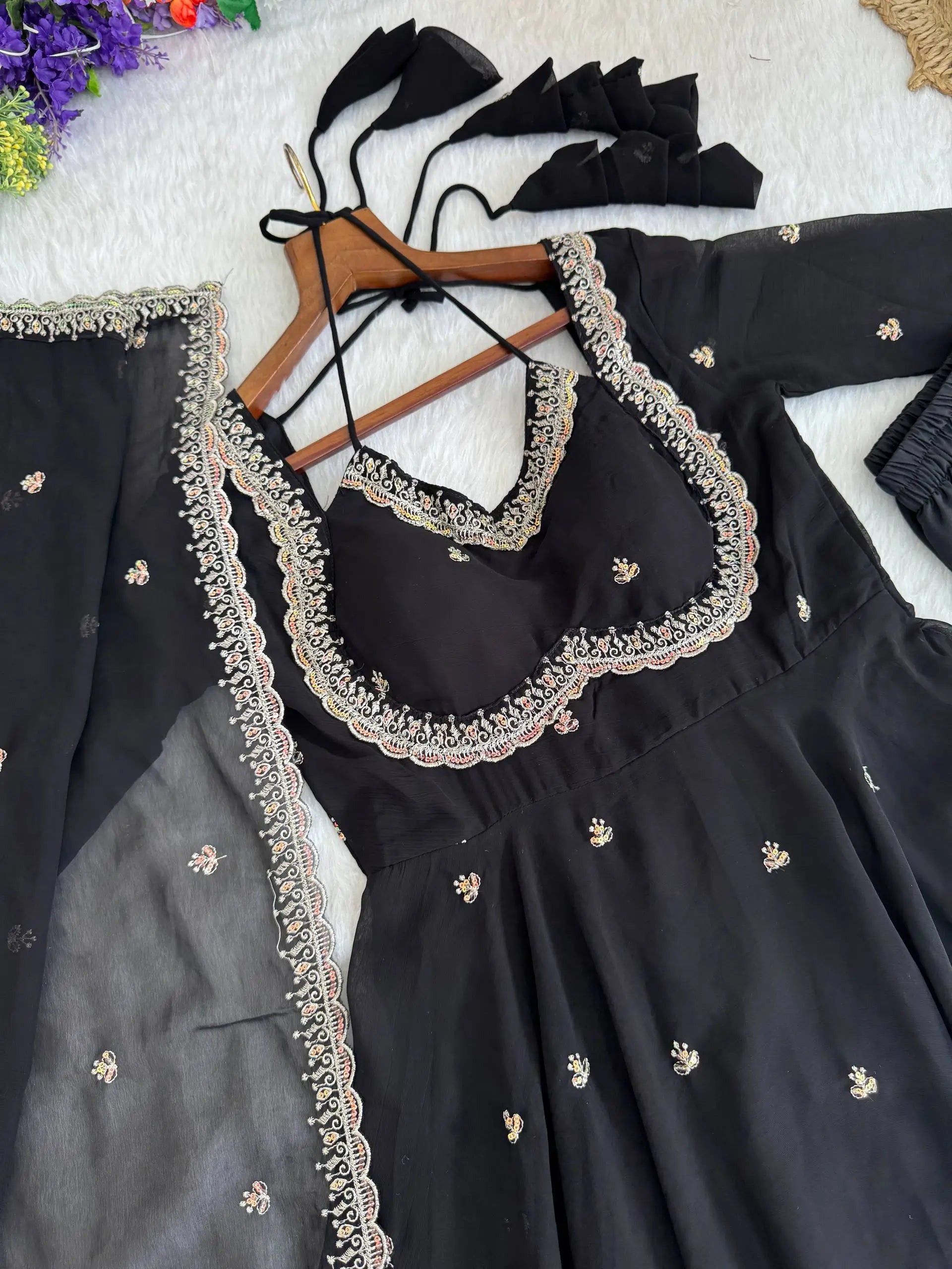 Elegant Embroidered Fox Georgette Anarkali Gown Set