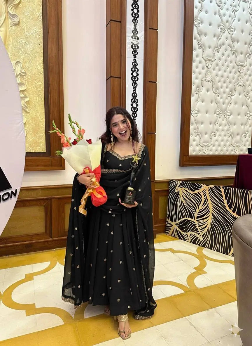 Elegant Embroidered Fox Georgette Anarkali Gown Set