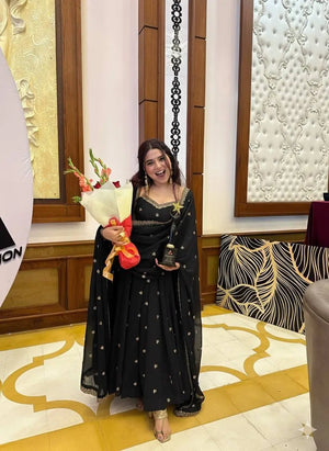 Elegant Embroidered Fox Georgette Anarkali Gown Set