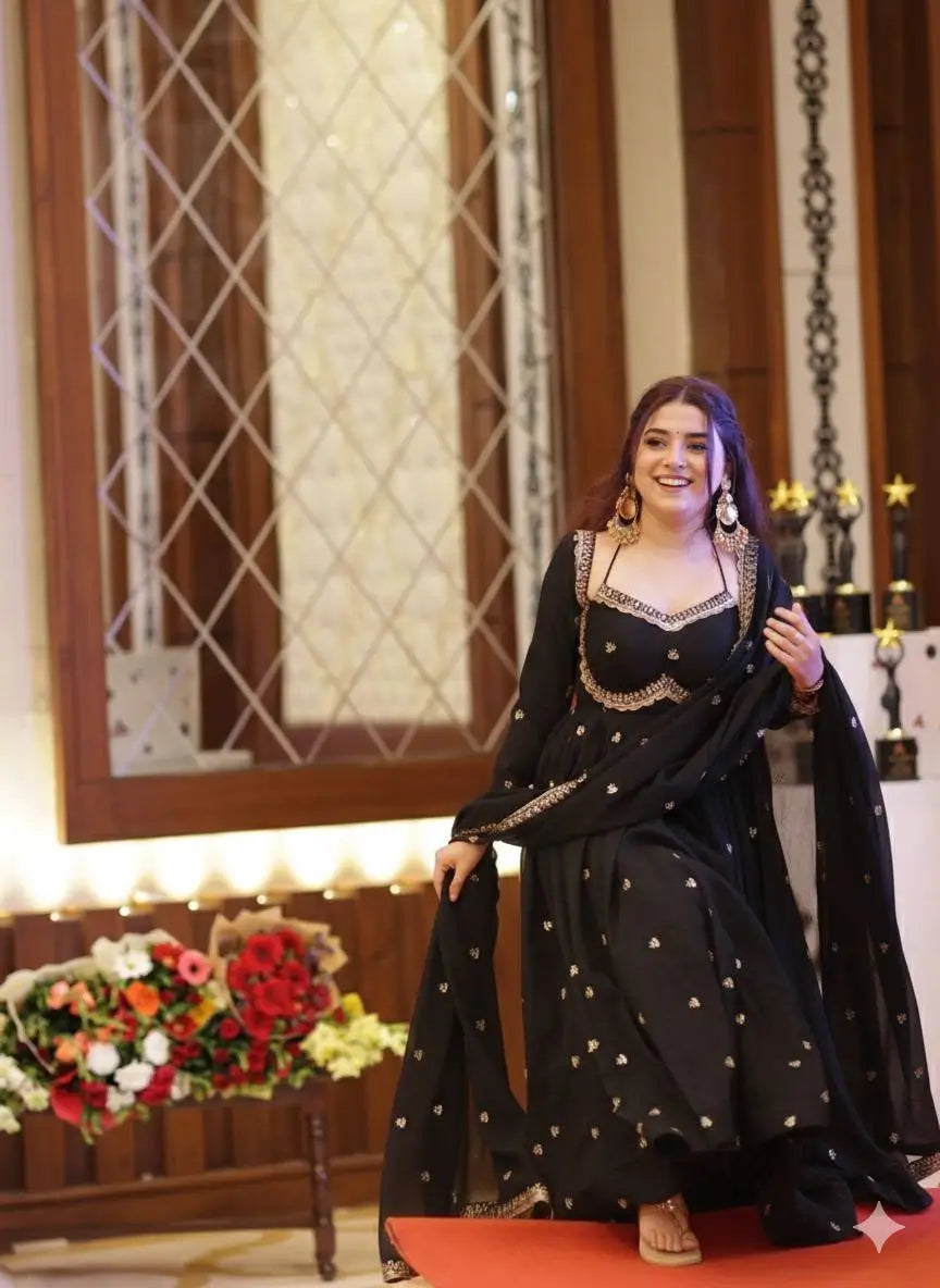 Elegant Embroidered Fox Georgette Anarkali Gown Set