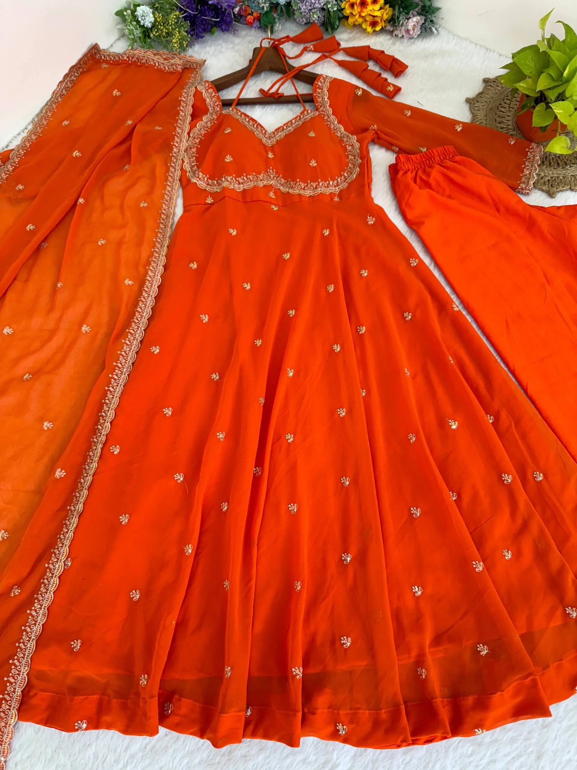 Elegant Embroidered Fox Georgette Anarkali Gown Set