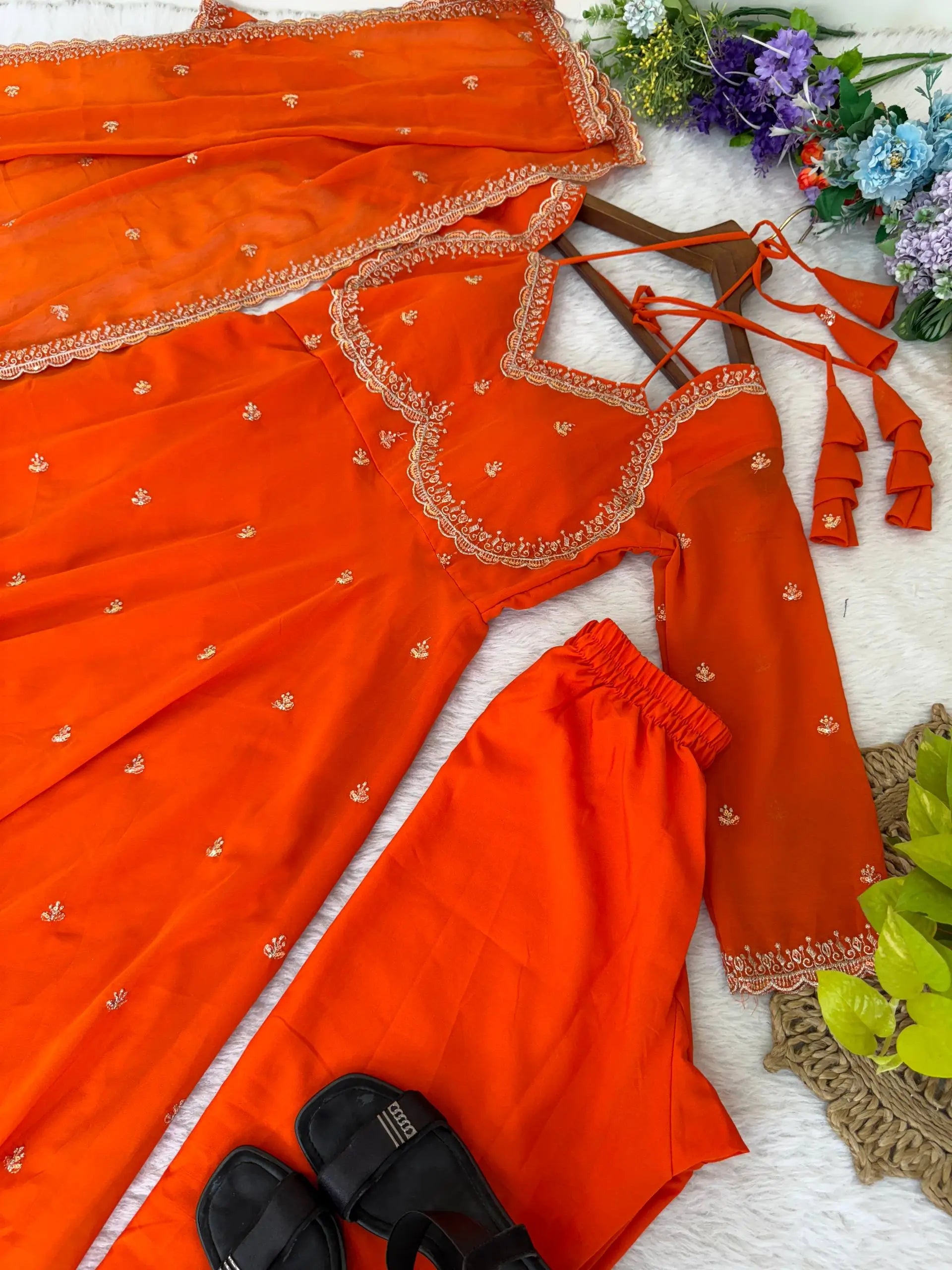 Elegant Embroidered Fox Georgette Anarkali Gown Set