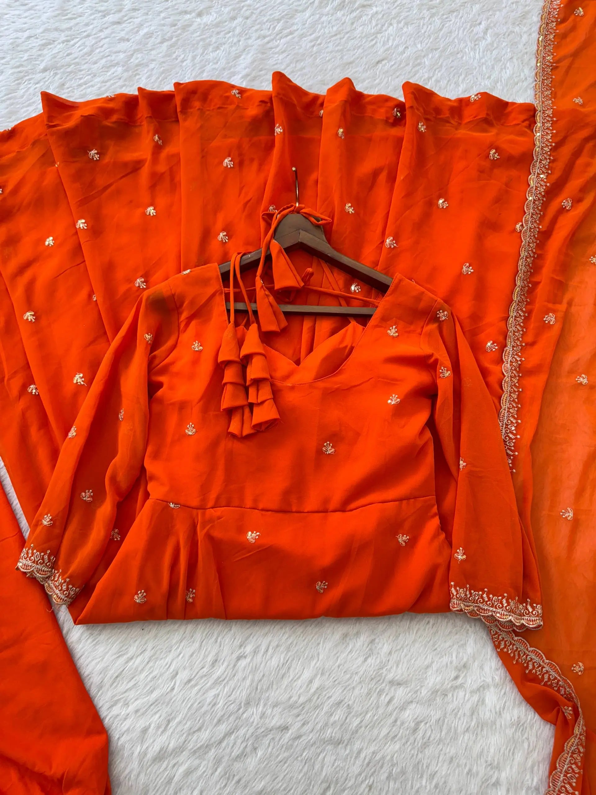 Elegant Embroidered Fox Georgette Anarkali Gown Set