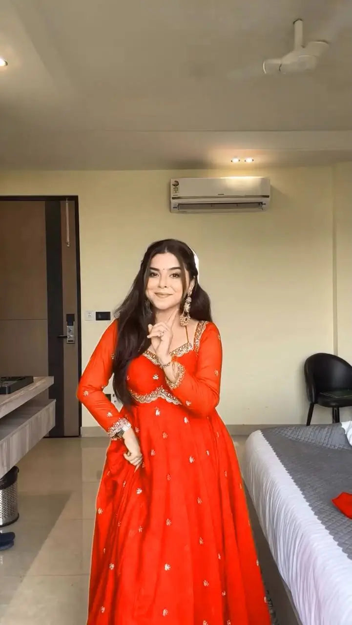 Elegant Embroidered Fox Georgette Anarkali Gown Set