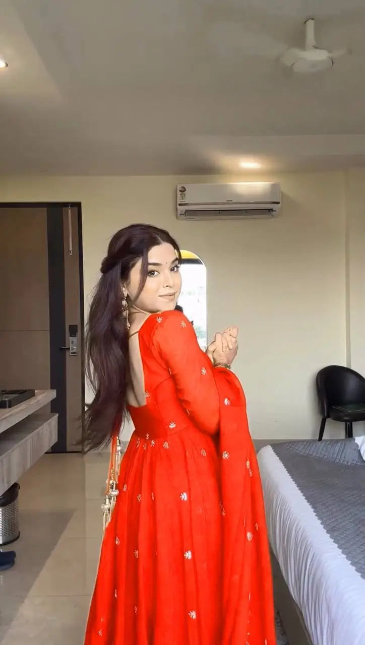 Elegant Embroidered Fox Georgette Anarkali Gown Set