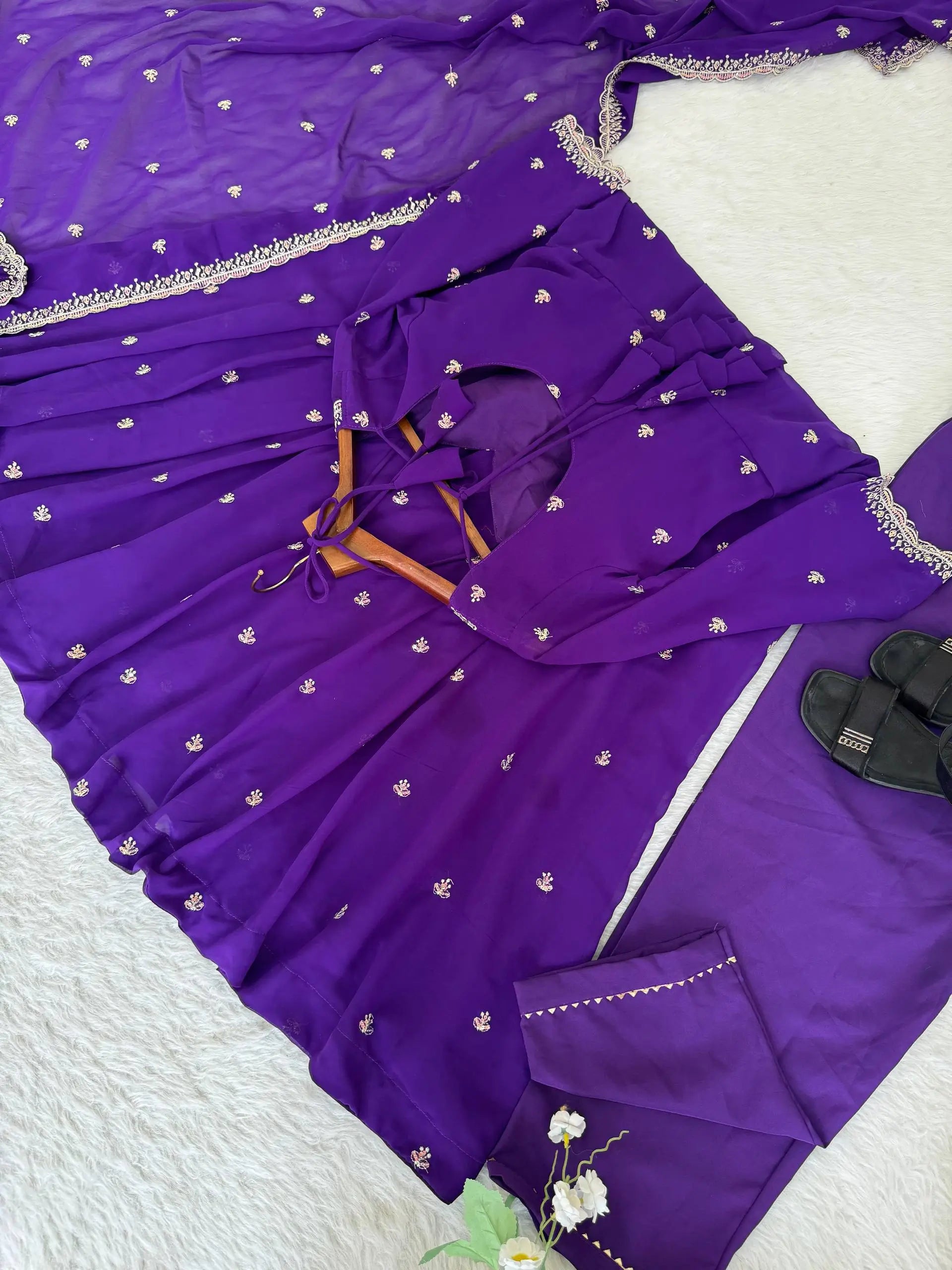 Elegant Embroidered Fox Georgette Anarkali Gown Set