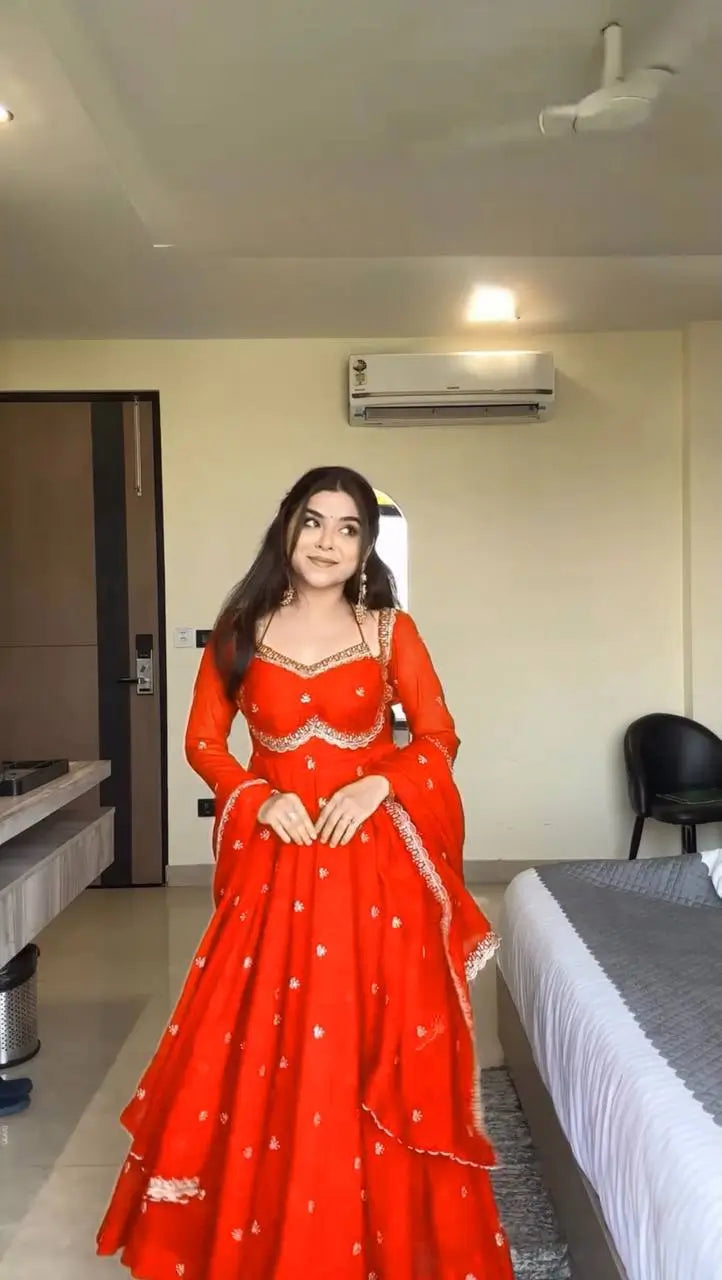 Elegant Embroidered Fox Georgette Anarkali Gown Set