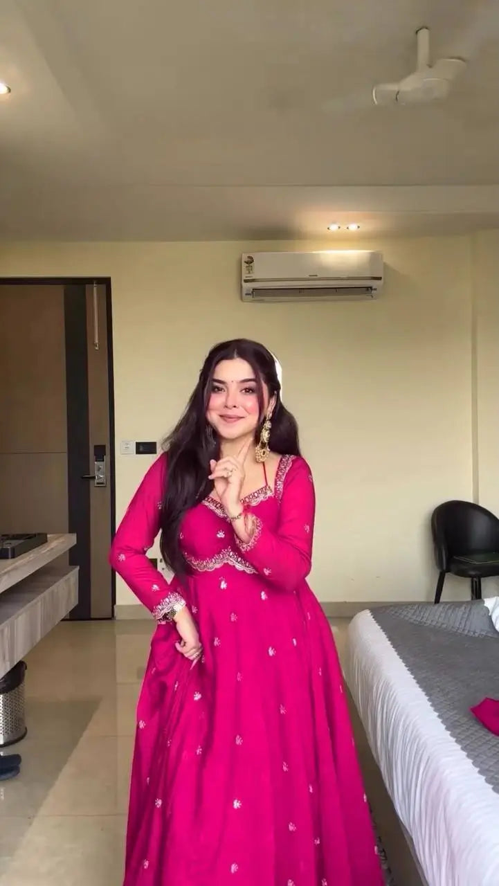 Elegant Embroidered Fox Georgette Anarkali Gown Set