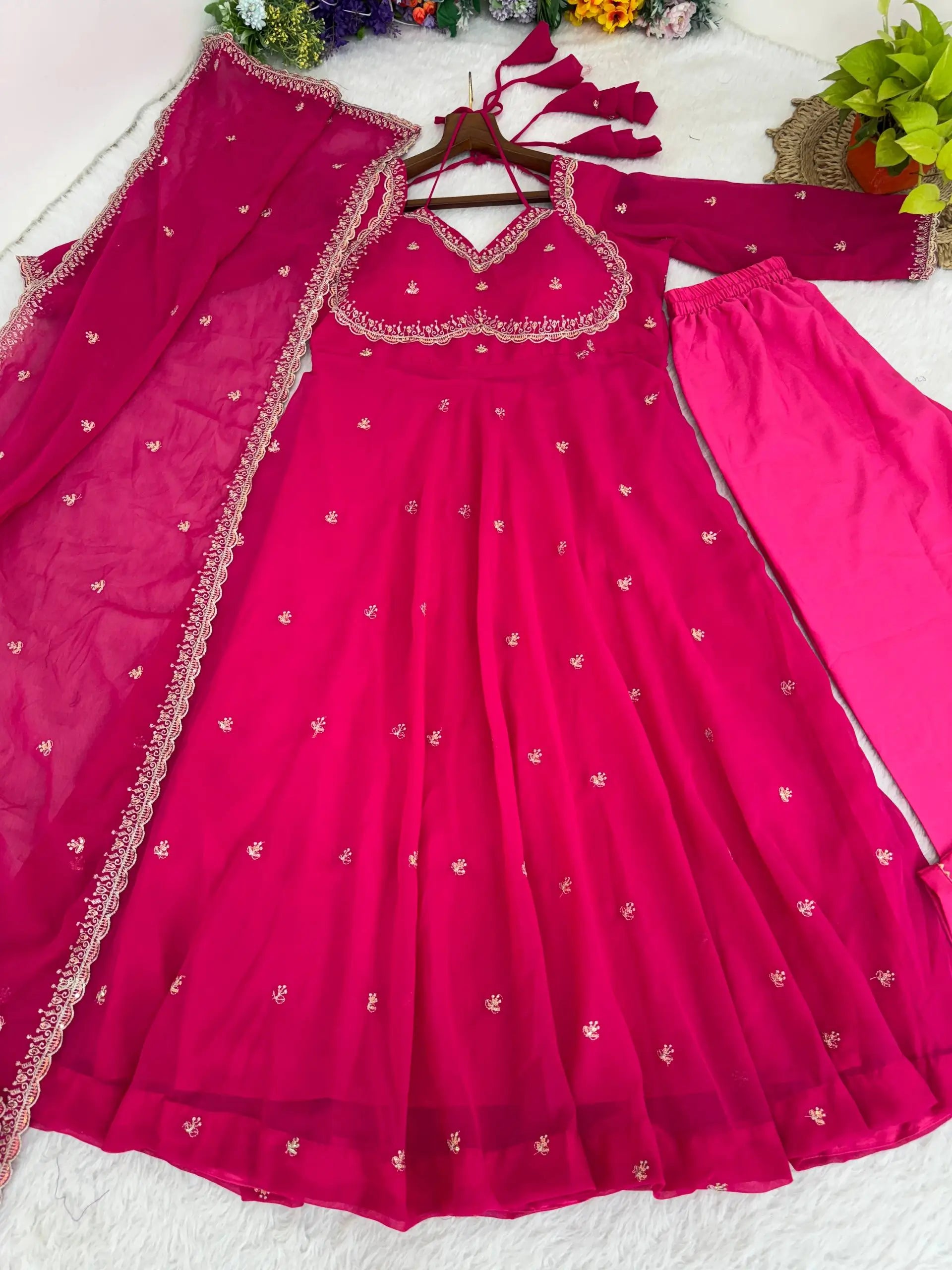 Elegant Embroidered Fox Georgette Anarkali Gown Set