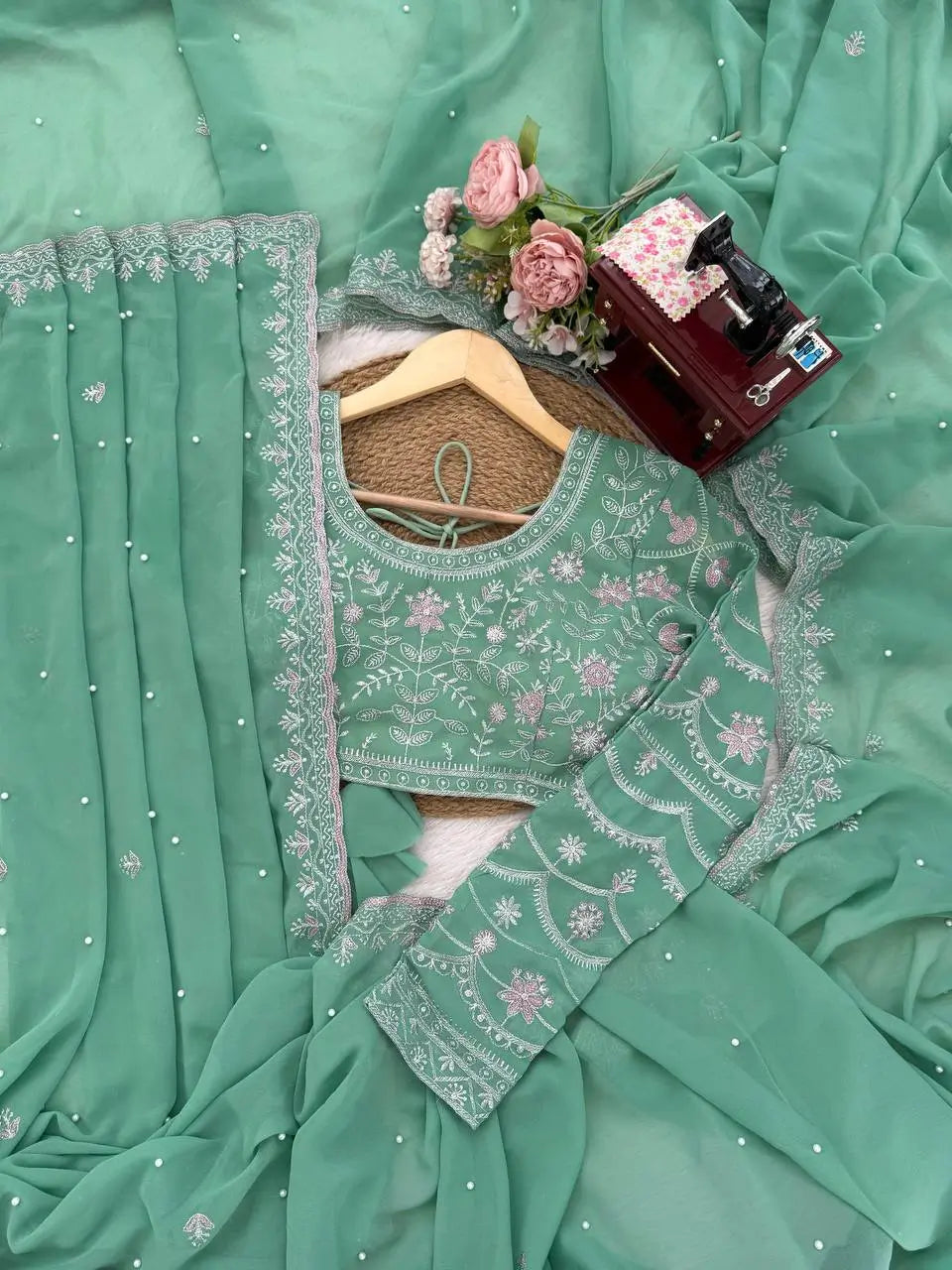 Elegant Embroidered Georgette Designer Saree