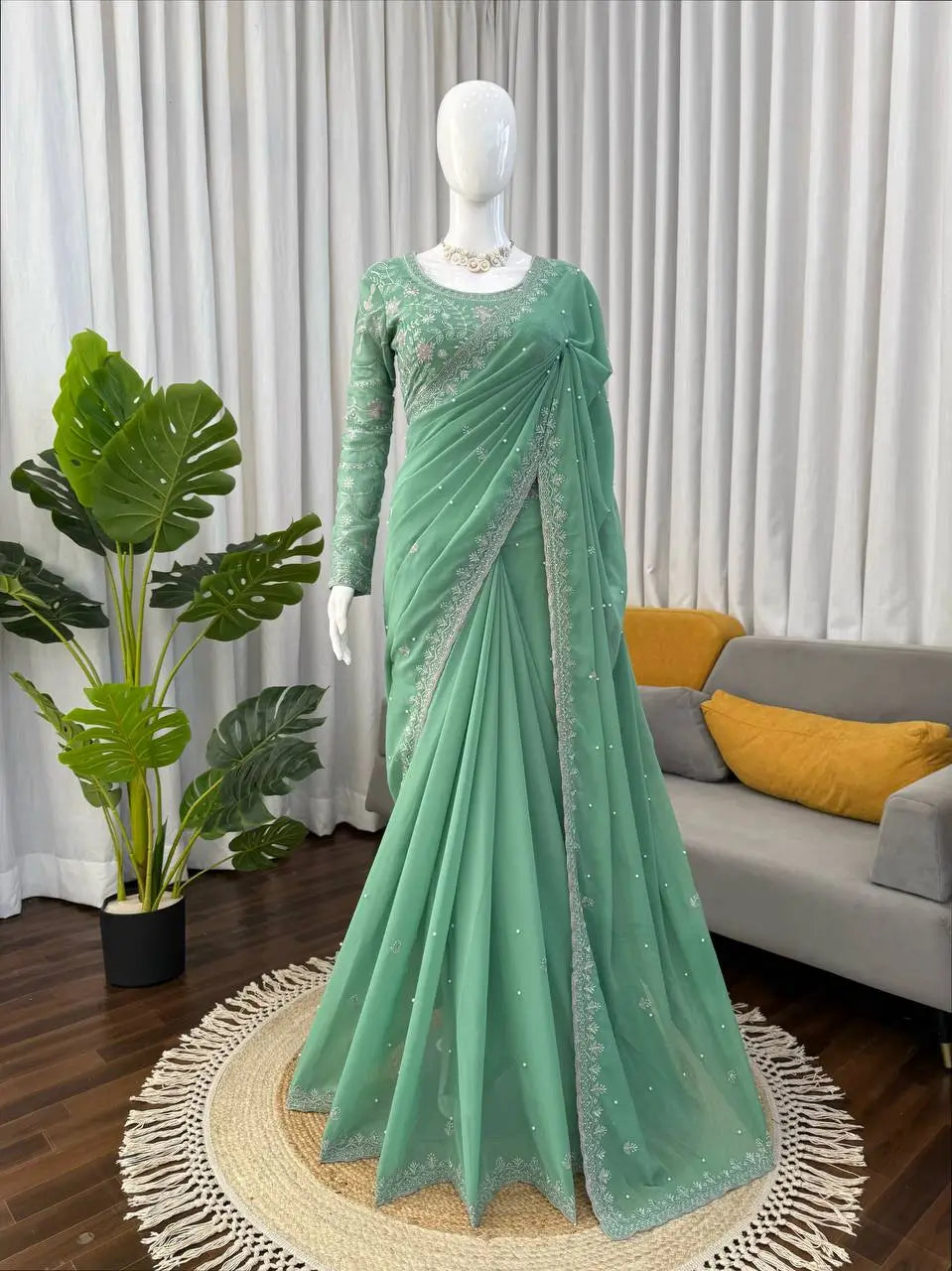 Elegant Embroidered Georgette Designer Saree