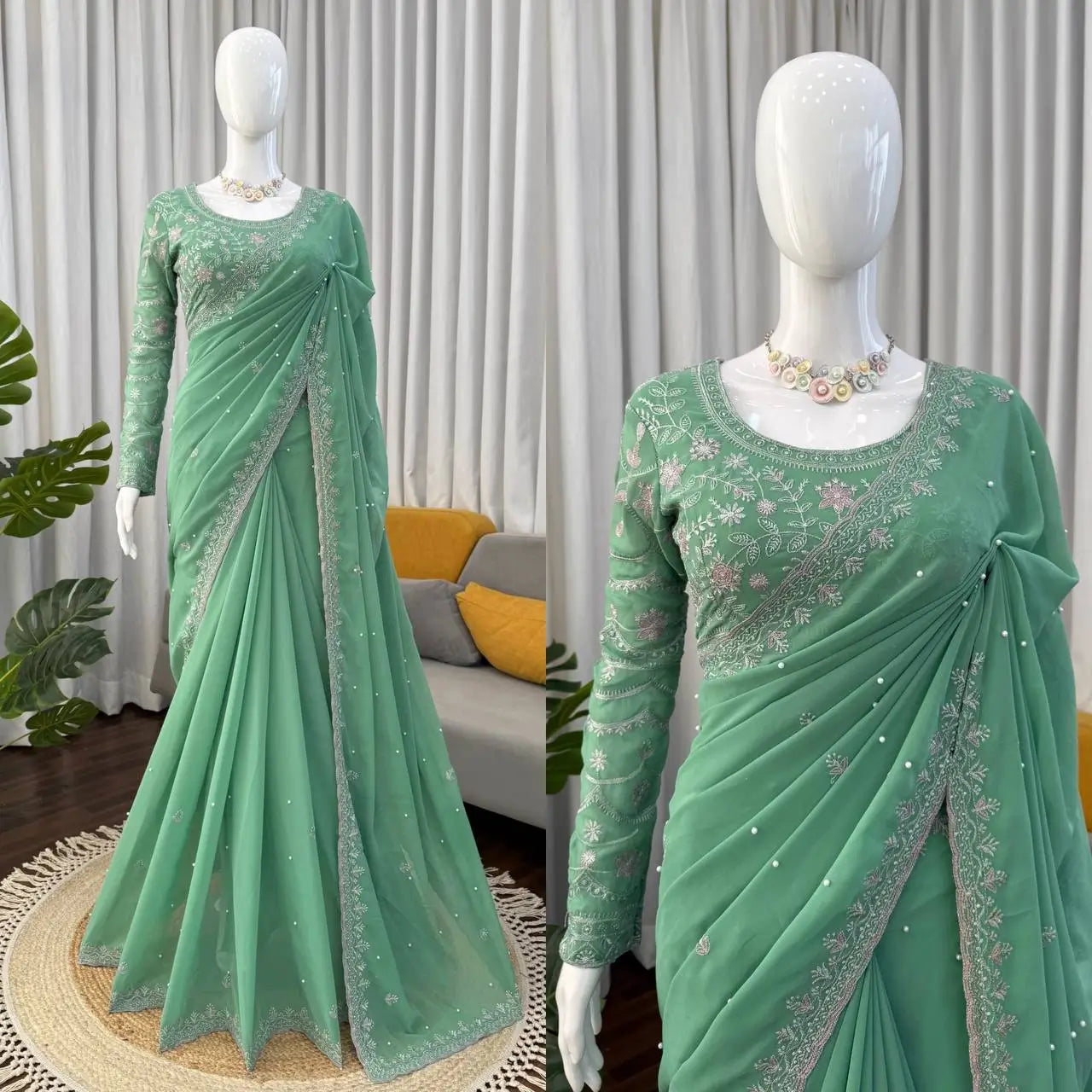 Elegant Embroidered Georgette Designer Saree