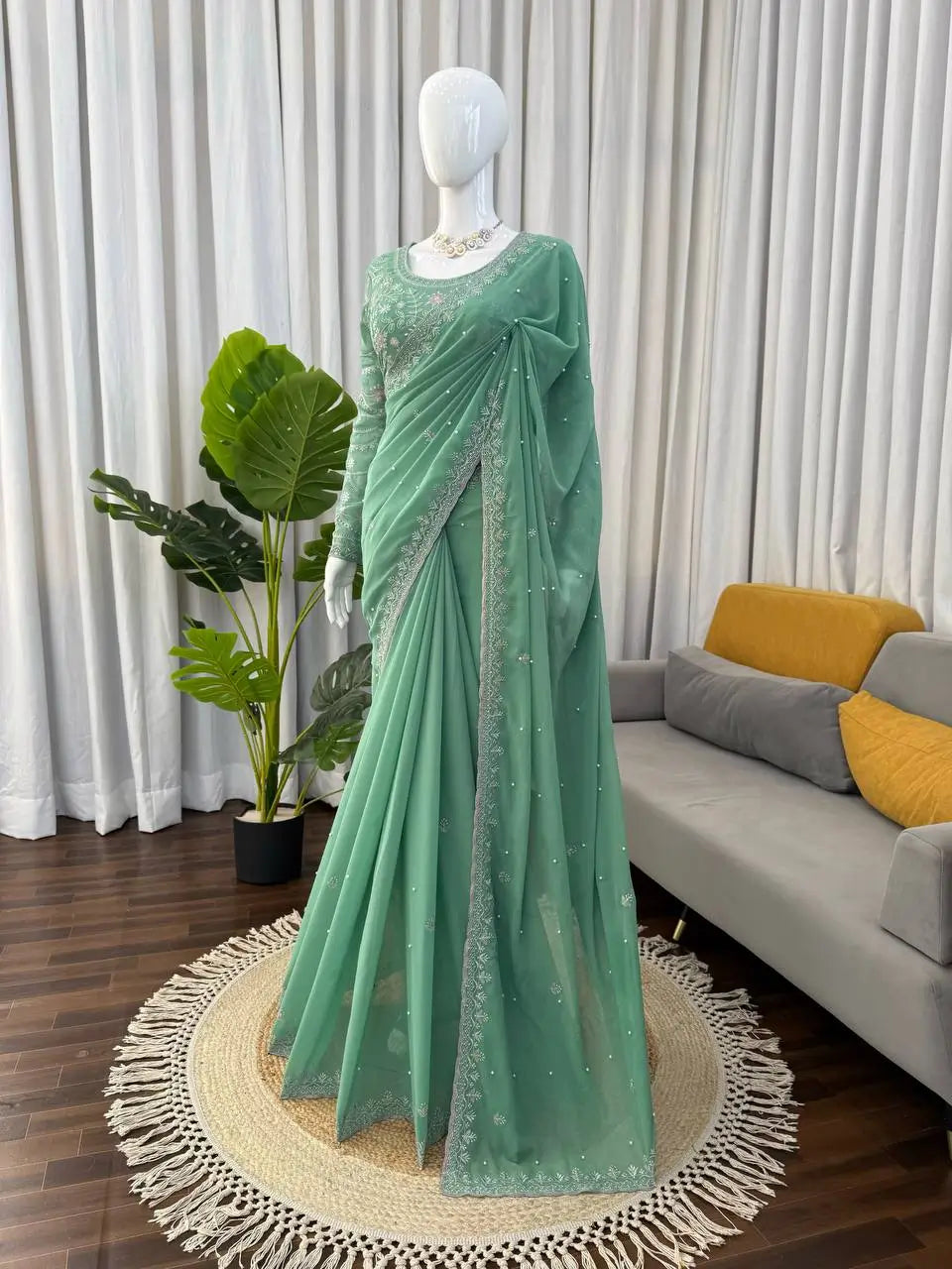 Elegant Embroidered Georgette Designer Saree