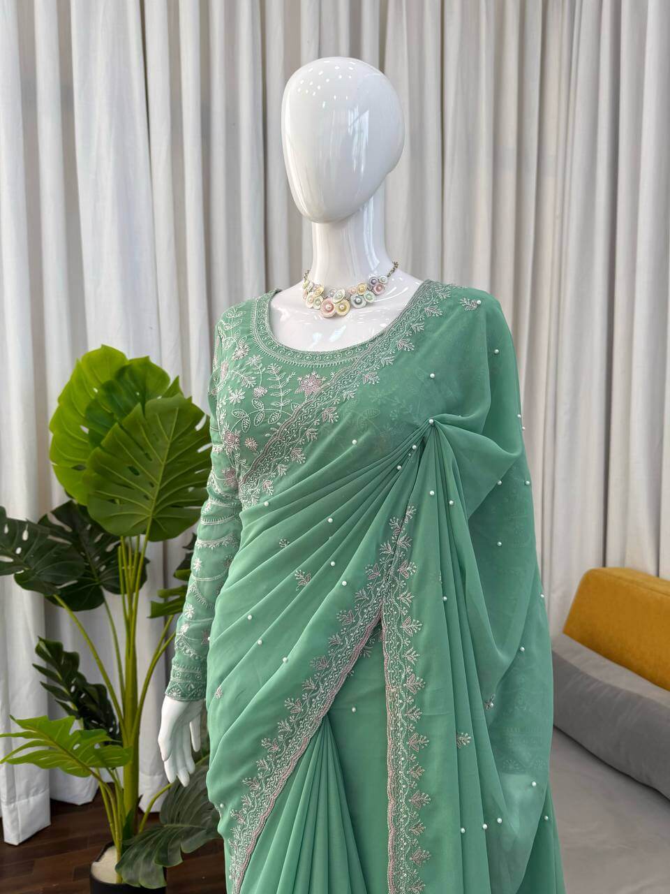 Elegant Embroidered Georgette Designer Saree