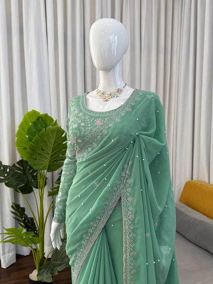 Elegant Embroidered Georgette Designer Saree
