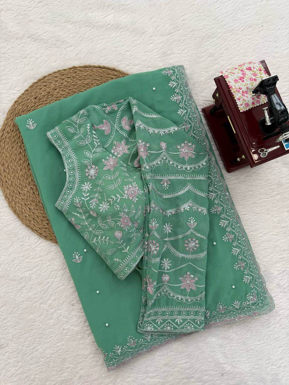 Elegant Embroidered Georgette Designer Saree