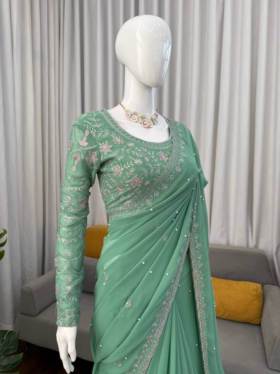 Elegant Embroidered Georgette Designer Saree