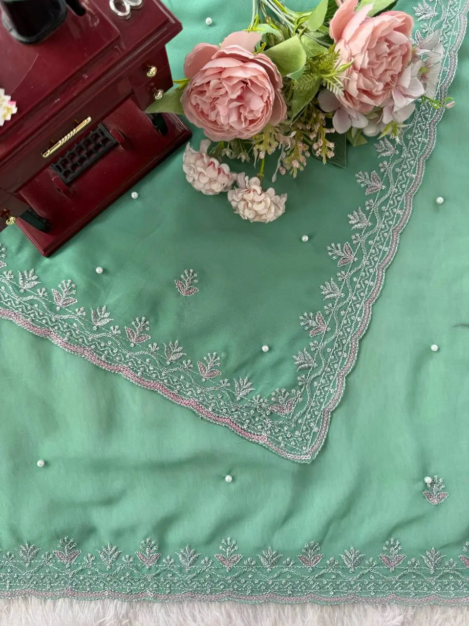 Elegant Embroidered Georgette Designer Saree