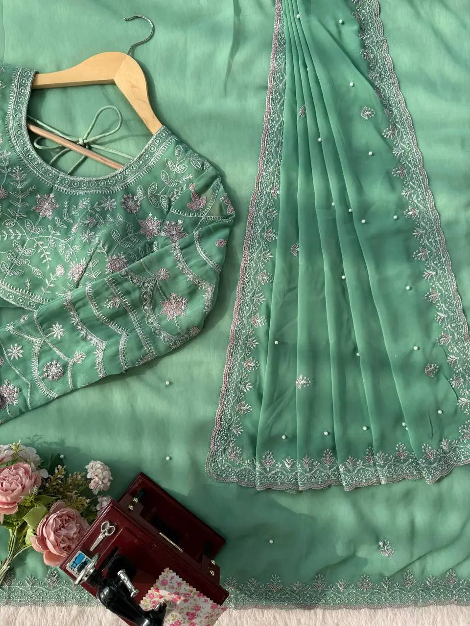 Elegant Embroidered Georgette Designer Saree