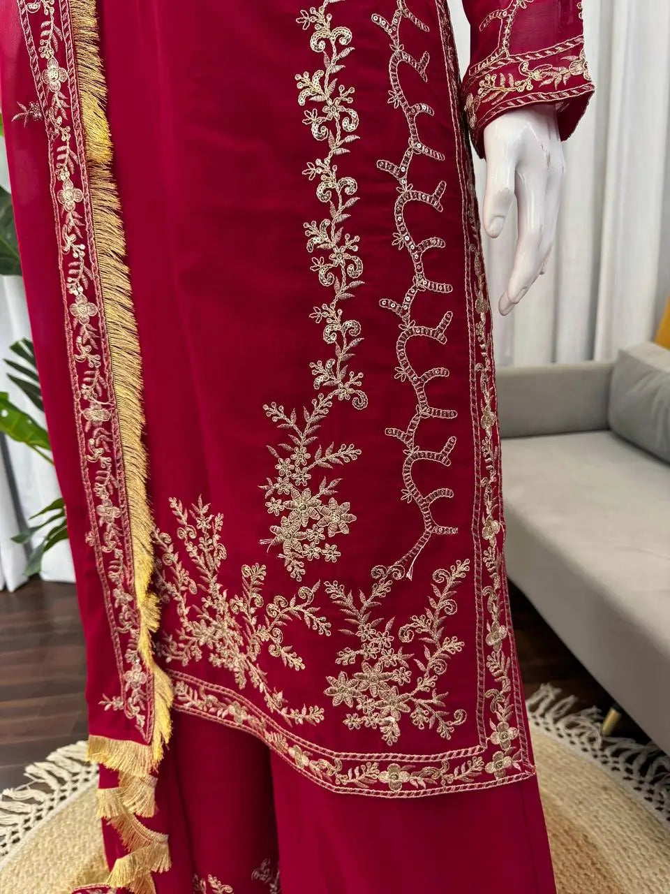Elegant Embroidered Georgette Kurta Palazzo Set for Festive and Wedding Wear