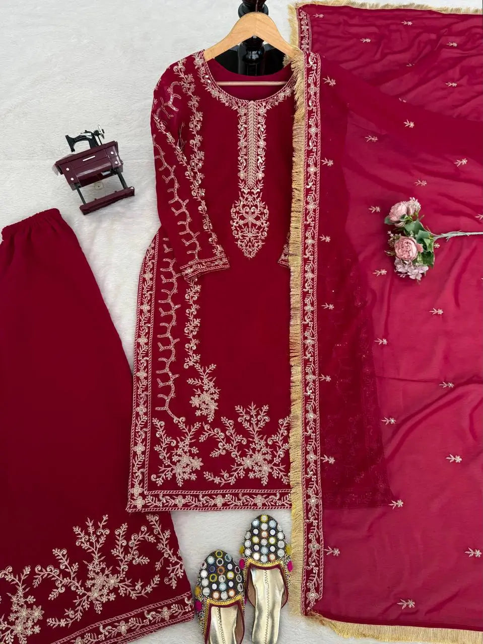 Elegant Embroidered Georgette Kurta Palazzo Set for Festive and Wedding Wear