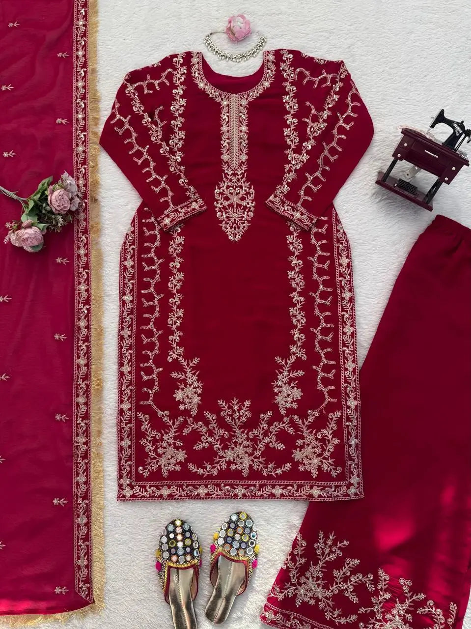 Elegant Embroidered Georgette Kurta Palazzo Set for Festive and Wedding Wear