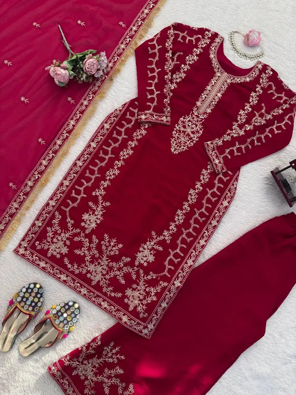 Elegant Embroidered Georgette Kurta Palazzo Set for Festive and Wedding Wear