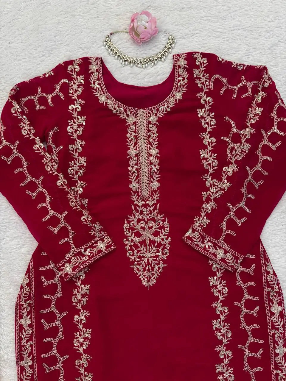 Elegant Embroidered Georgette Kurta Palazzo Set for Festive and Wedding Wear