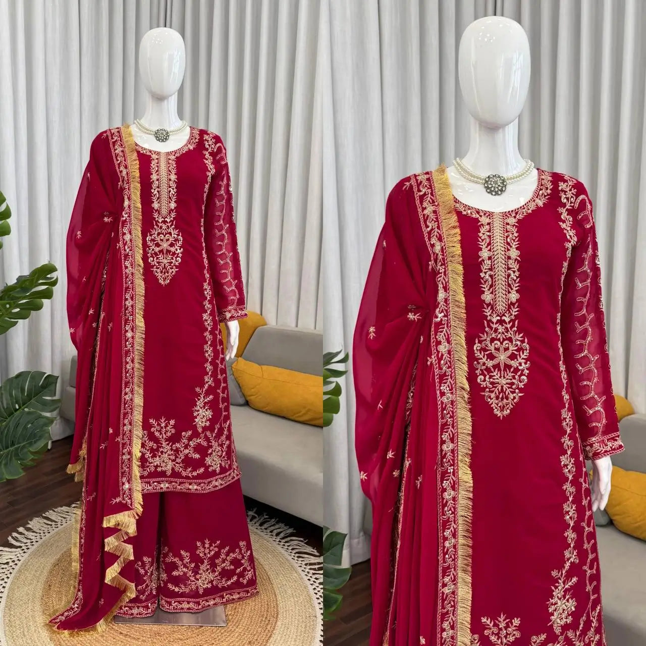 Elegant Embroidered Georgette Kurta Palazzo Set for Festive and Wedding Wear