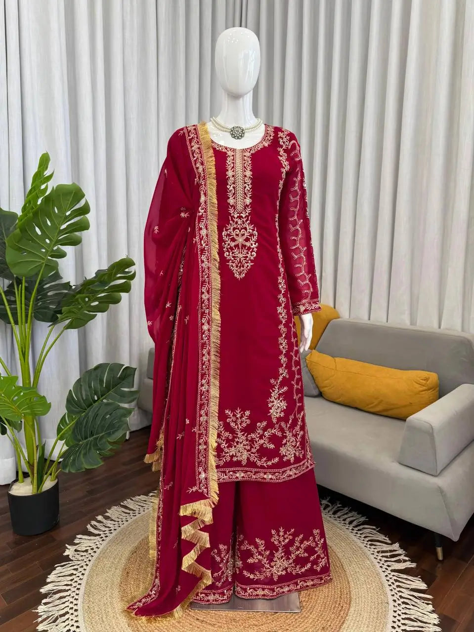 Elegant Embroidered Georgette Kurta Palazzo Set for Festive and Wedding Wear