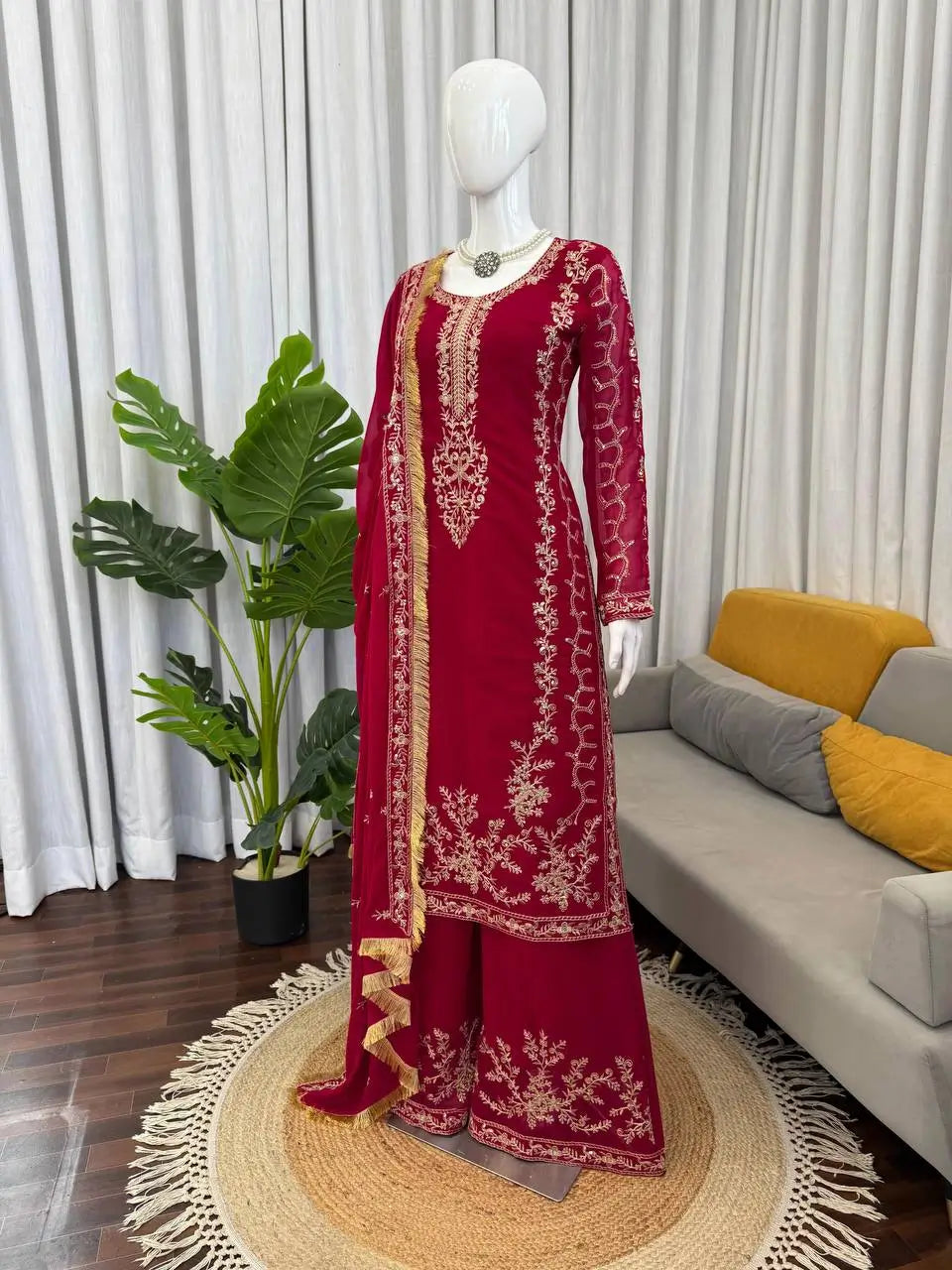 Elegant Embroidered Georgette Kurta Palazzo Set for Festive and Wedding Wear