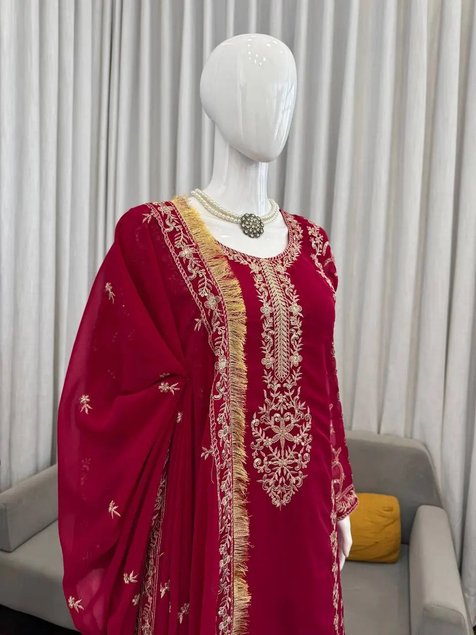 Elegant Embroidered Georgette Kurta Palazzo Set for Festive and Wedding Wear