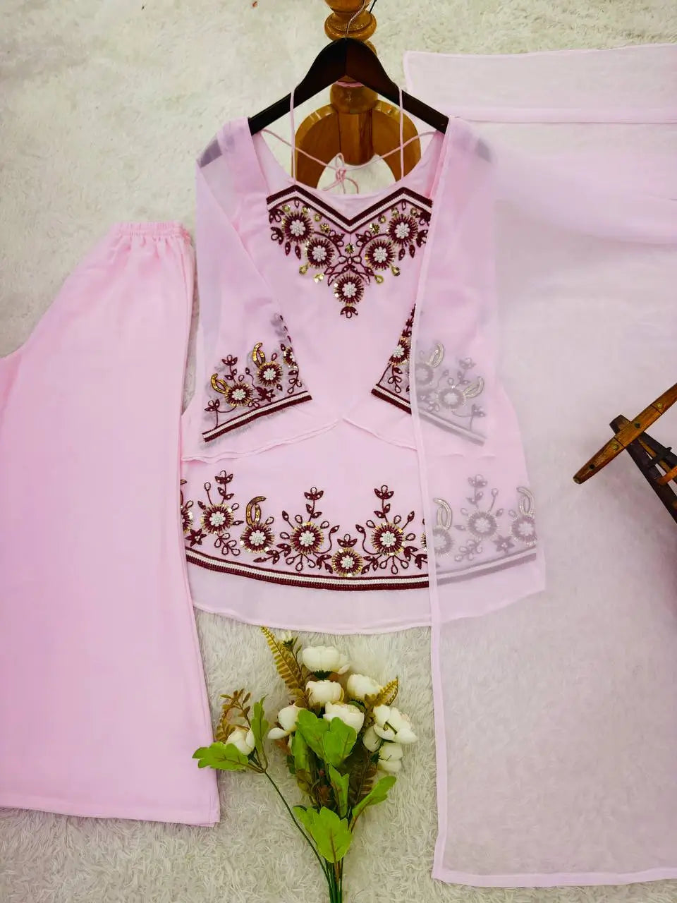Elegant Embroidered Georgette Palazzo Set for Festive and Party Wear