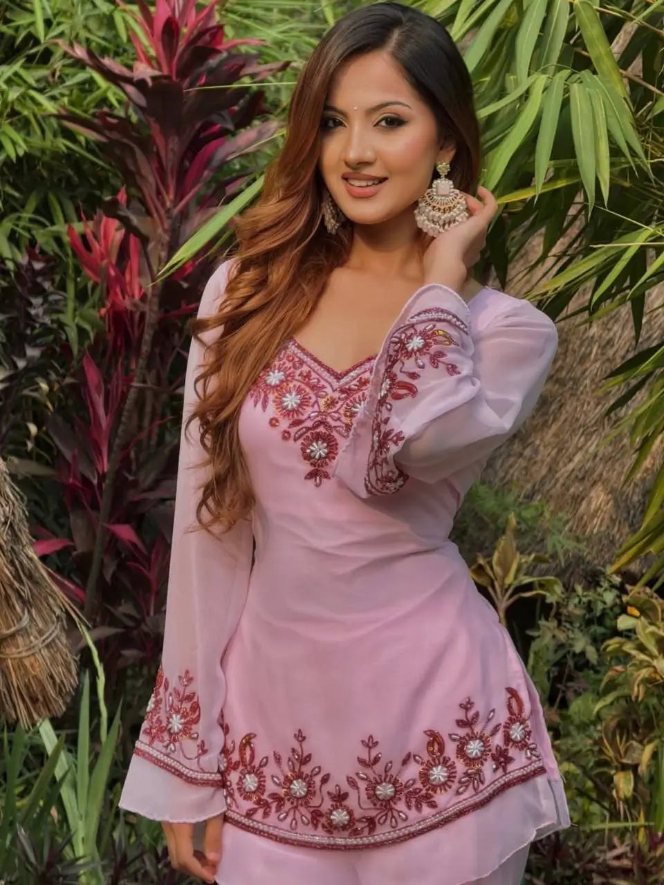 Elegant Embroidered Georgette Palazzo Set for Festive and Party Wear