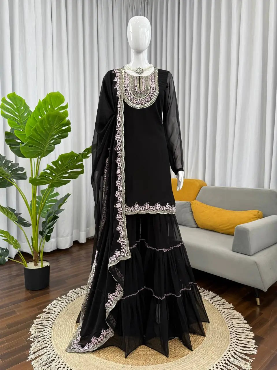 Elegant Embroidered Georgette Sharara Set