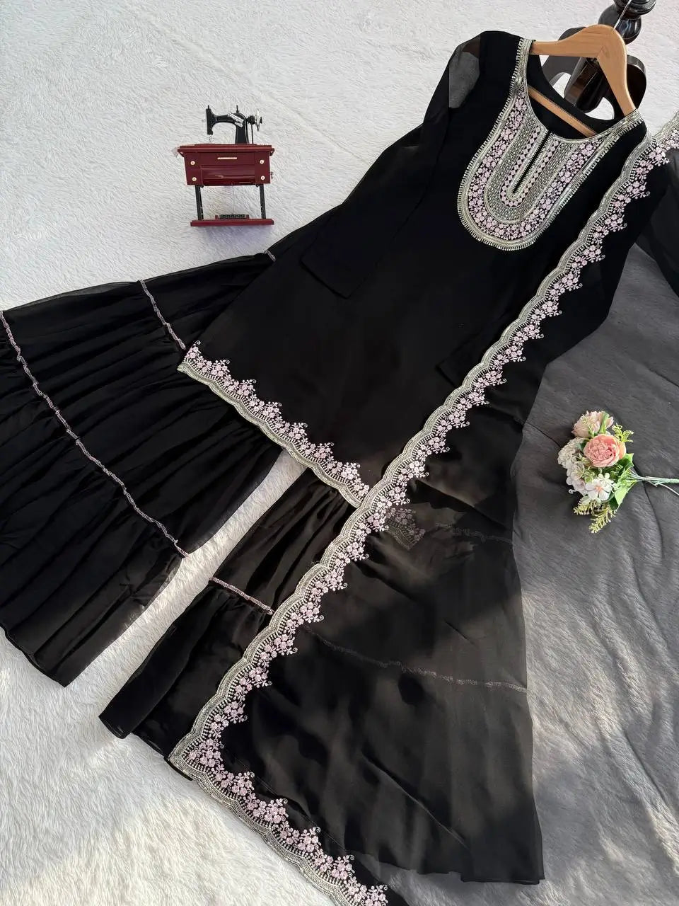 Elegant Embroidered Georgette Sharara Set