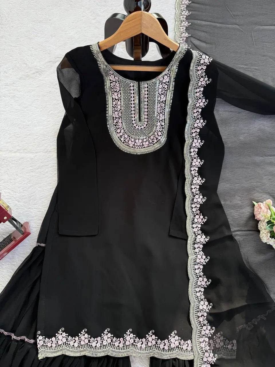 Elegant Embroidered Georgette Sharara Set