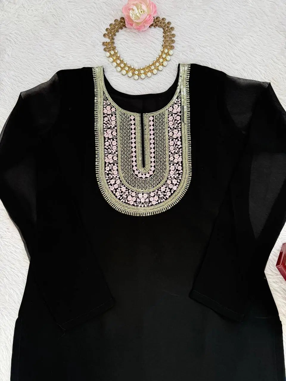 Elegant Embroidered Georgette Sharara Set