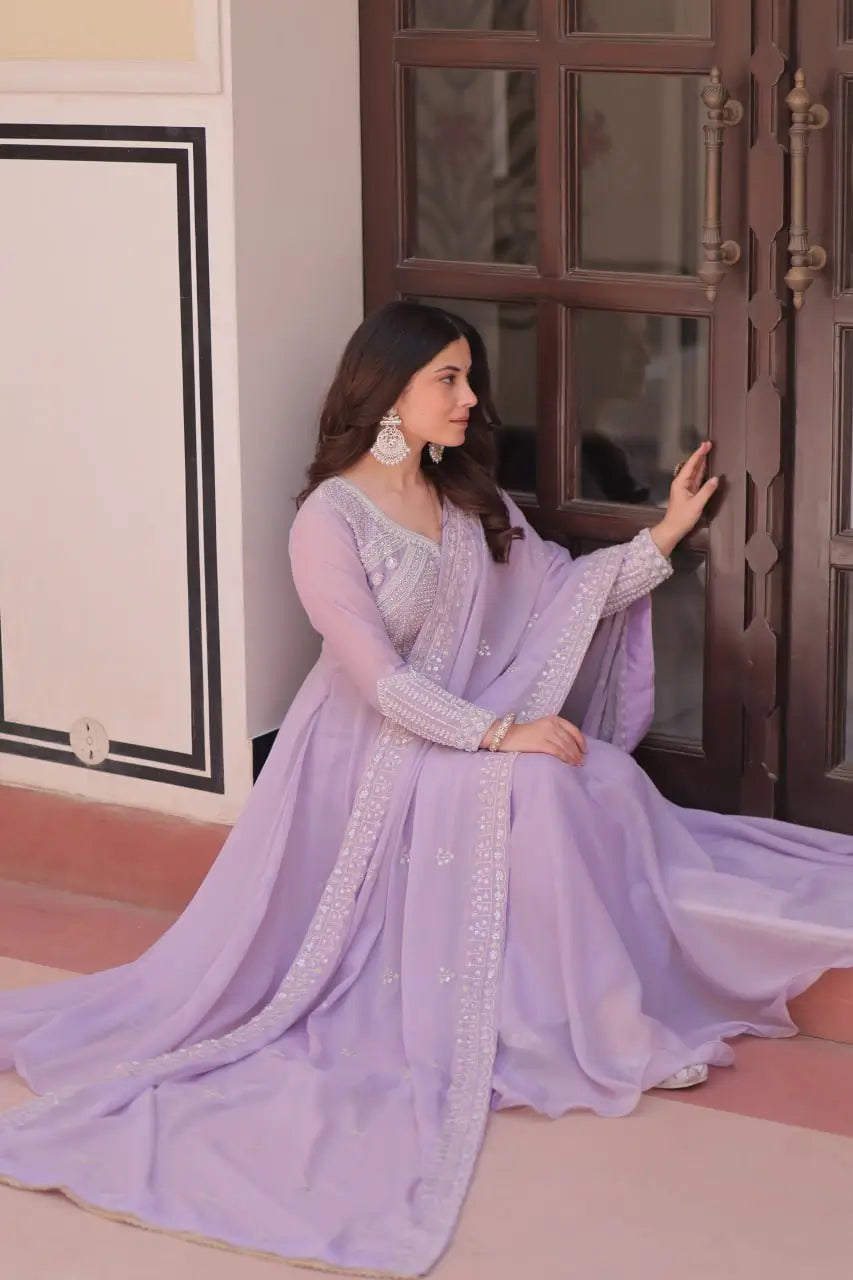 Elegant Embroidered Gown Set with Dupatta for Festive and Wedding Wear