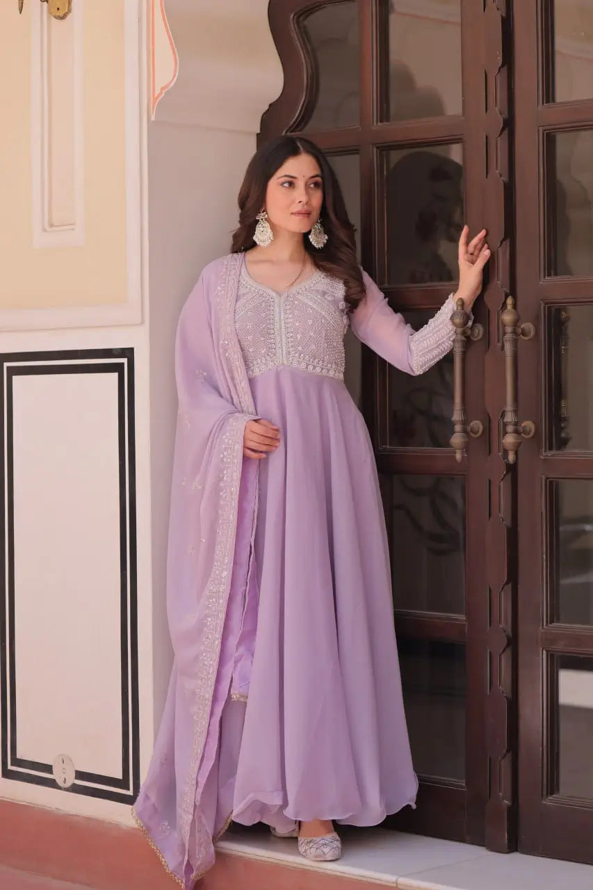 Elegant Embroidered Gown Set with Dupatta for Festive and Wedding Wear