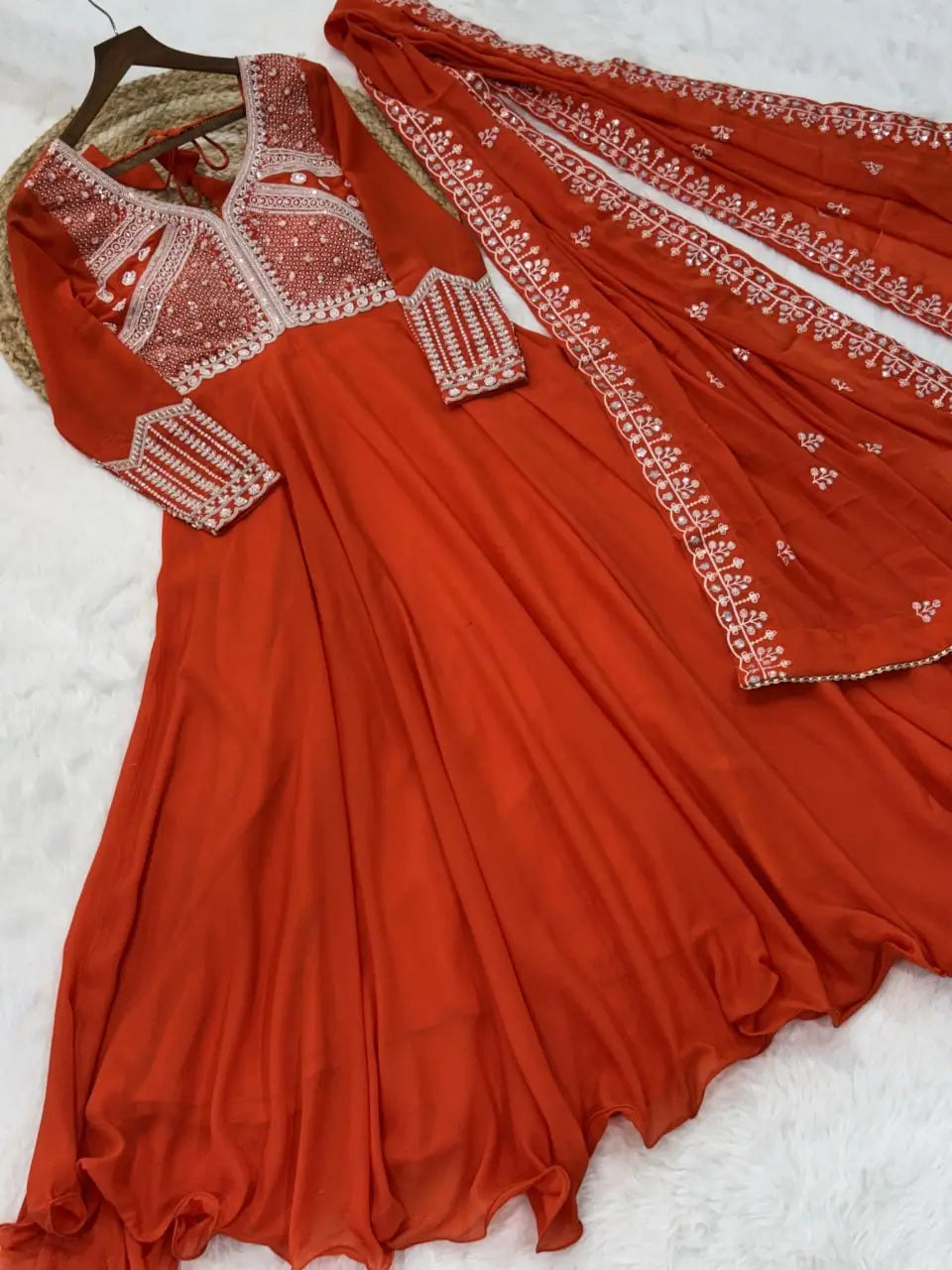 Elegant Embroidered Gown Set with Dupatta for Festive and Wedding Wear