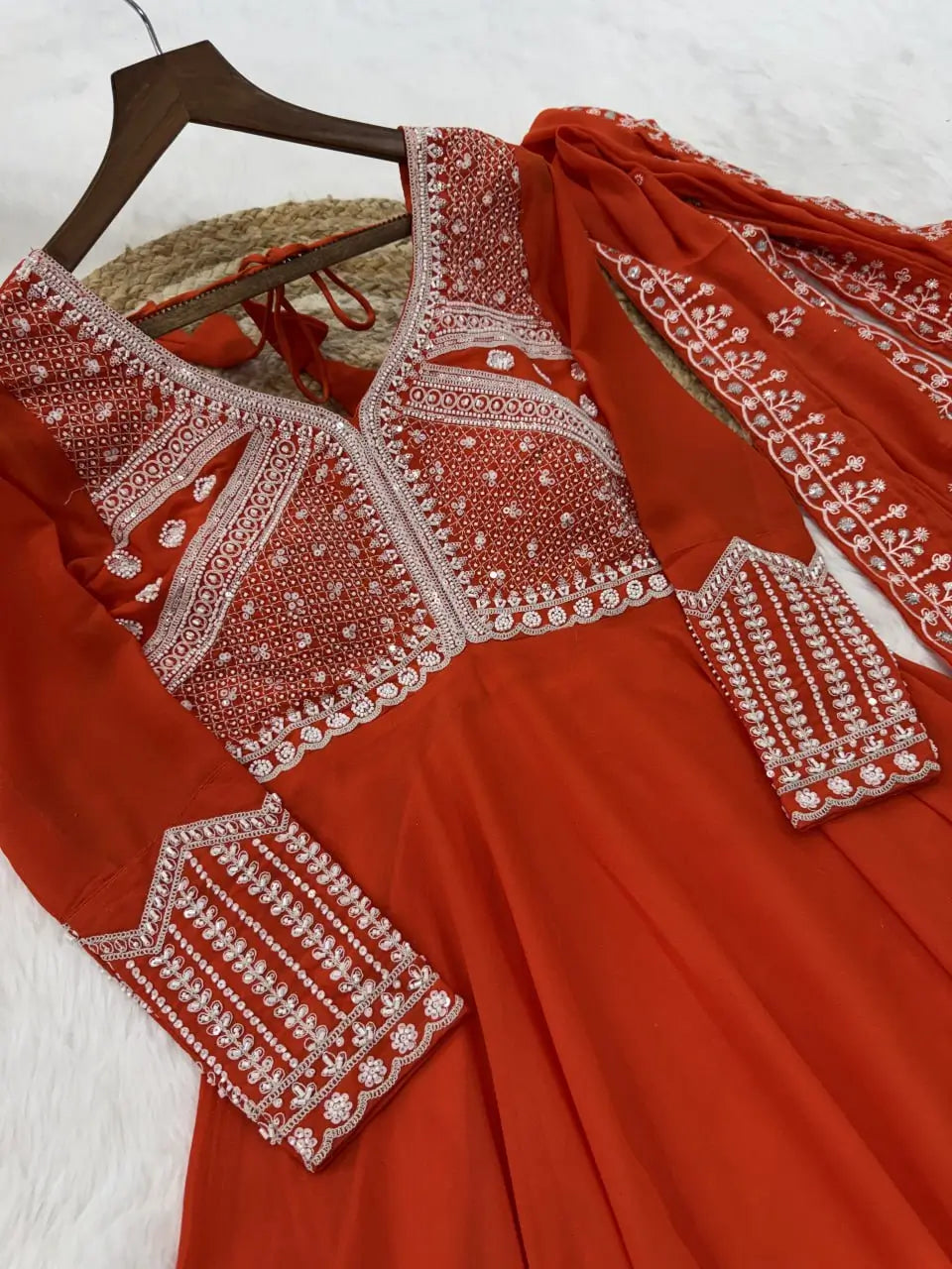Elegant Embroidered Gown Set with Dupatta for Festive and Wedding Wear