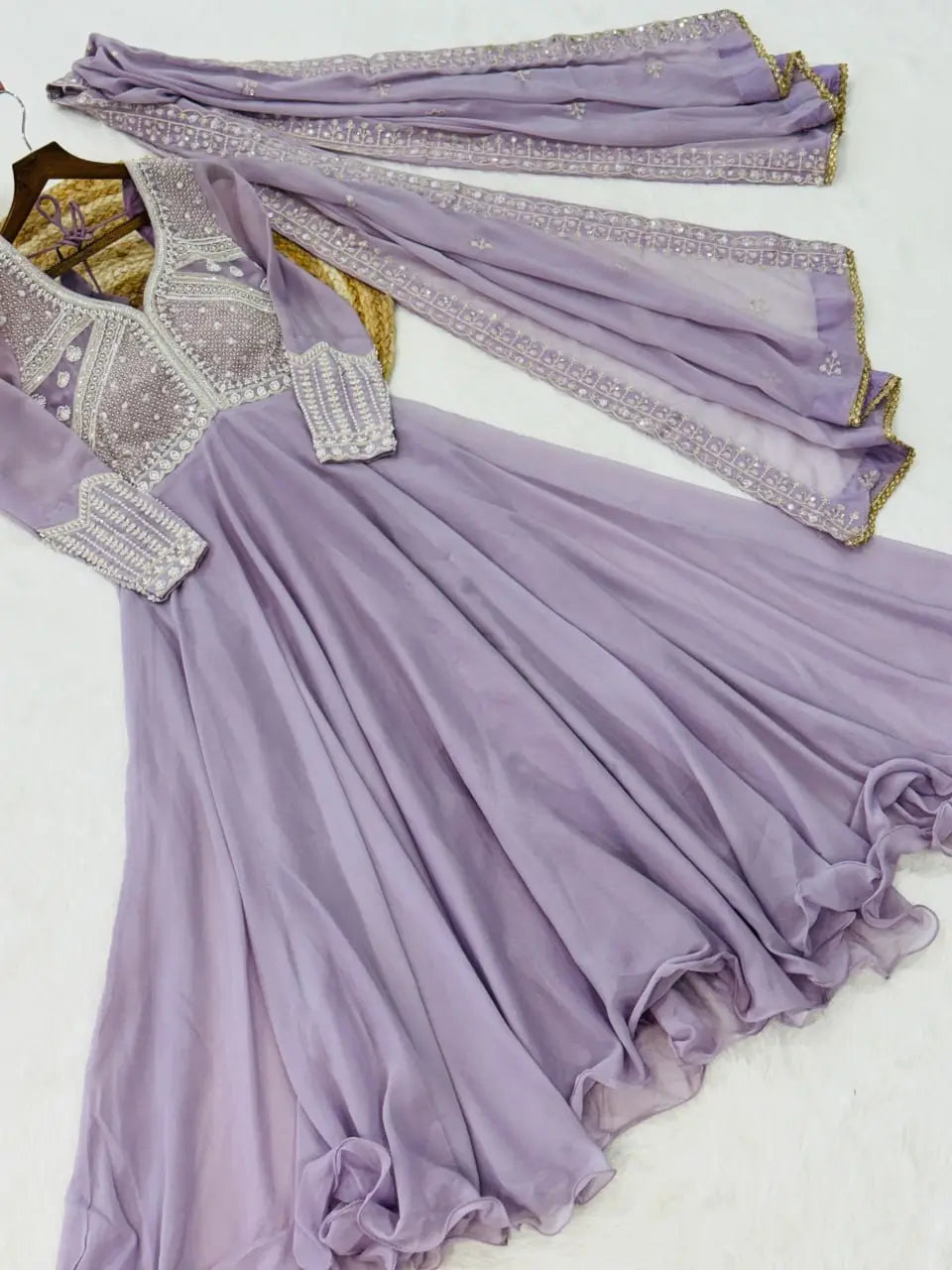 Elegant Embroidered Gown Set with Dupatta for Festive and Wedding Wear