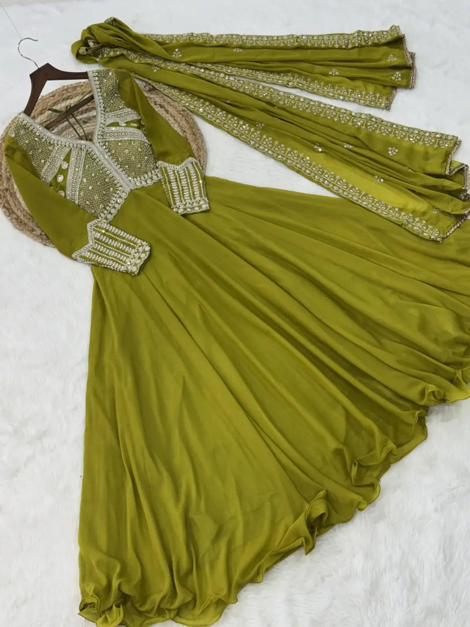 Elegant Embroidered Gown Set with Dupatta for Festive and Wedding Wear